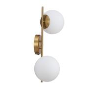 BARCELONA LED Double Globe Wall Light Glass Crystal Opal White, Gold/Copper Metal Structure, E27 Lamp Modern Vintage Industrial Minimalist, Horizontal Mount for Bathroom Bedroom Living Room