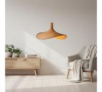 BARCELONA LED Lampada a Sospensione in Mimbre e Bambù Bellas con Portalampada in Legno Naturale, Plafoniera Stile Nordico Giapponese Moderno Naturale Industriale Classico, E27 Interno