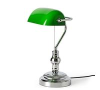 BARCELONA LED Lampada Da Tavolo Banchiere E27 Cromo Verde Vintage | Metallo E Vetro, Paralume Orientabile, Interruttore A Catena, Per Scrivania Biblioteca Ufficio