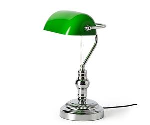 BARCELONA LED Lampada Da Tavolo Banchiere E27 Cromo Verde Vintage | Metallo E Vetro, Paralume Orientabile, Interruttore A Catena, Per Scrivania Biblioteca Ufficio