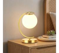 BARCELONA LED Lampada Da Tavolo San E27 Sfera In Vetro Dorata | Alluminio Curvo, Diffusore Opalino, Cavo 1320 mm Con Interruttore, Fino A 40W, Per Camera Soggiorno Scrivania