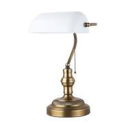 BARCELONA LED Lampada da Tavolo Vintage BANCHIERE E27 - Lampada da Scrivania Retrò con Paralume in Vetro Bianco, Base in Metallo Ottone, Ideale per Ufficio, Studio, Soggiorno Ristorante