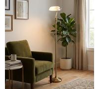 BARCELONA LED Lampada da Terra Vintage BANQUIERE E27 con Paralume in Vetro Bianco Orientabile e Corpo Dorato o Rame, Stile Industriale Retrò Moderno, Lampada per Ristorante, Camera da Letto e Scala