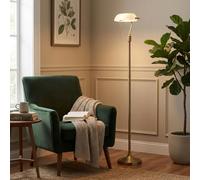 BARCELONA LED Lampada da Terra Vintage BANQUIERE E27 con Paralume in Vetro Bianco Orientabile e Corpo Dorato o Rame, Stile Industriale Retrò Moderno, Lampada Ristorante, Camera da Letto e Scala