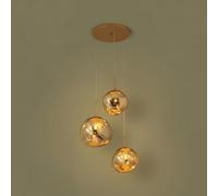 BARCELONA LED Lampadario a Sospensione Triplo in Cristallo Moderno "KADNIS" - 3 Luci E27, Design Stile Vintage/Industriale per Soggiorno, Camera dei Ragazzi, Ufficio o Ingresso, Oro