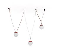 BARCELONA LED Lampadario Axia 6 - KIT 3 lampade a sfera LED in policarbonato opal + nastro tessile color mattone 12m, grande sospensione, design minimalista-industriale, luce calda 2700K