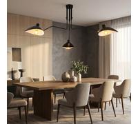 BARCELONA LED Lampadario Industriale Nero Vintage con 3 Paralumi, Dettagli Oro e Rame, Stile Moderno e Retrò Minimalista, Ideale per Sala da Pranzo, Cucina, Soggiorno e Camera da Letto