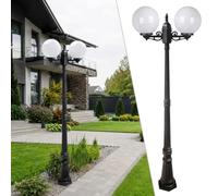 BARCELONA LED Lampione Esterno Globo 2xE27 2,20m IP44 Nero | Design Classico,Doppio Diffusore Opale,Bracci Curvi,IK04,Resina,Illuminazione Giardino