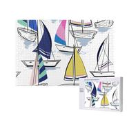 Barche a vela disegnate a mano,Puzzle in legno da 1000 pezzi per famiglie, puzzle per adulti e adolescenti