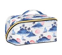 Barche a vela Palm Trees Blue Mountain Toiletry Borse con divisori Impermeabile Trucco Borse per le Donne con Scomparti & Maniglia