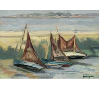 Barche con Vele Rosse Wall Art - Poster Coast Shoreline -...