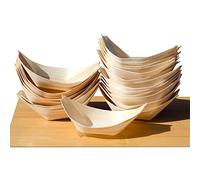Barchette finger food in legno biodegradabili, coppette a forma di barca aperitivo Snack Stuzzichini sushi brenta decorfood (100 pz 9.5 x 6 cm)