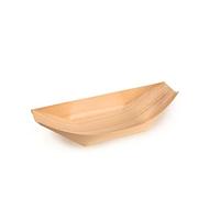 Barchette finger food in legno biodegradabili, coppette a forma di barca aperitivo Snack Stuzzichini sushi brenta decorfood (100 pz 14 x 8 cm)
