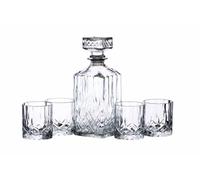 BarCraft Decanter per Whisky 900ml e set da Regalo, in Vetro Tagliato, 5 Pezzi, con Tappo in Silicone e 4x Bicchieri, 26 x 10 x 24cm