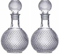 BarCraft Decanter per Whisky e Brandy in Vetro Intagliato, Tappo in Vetro con Rivestimento in Silicone, 12 x 12 x 26.5 cm, Capacità 1 L (Confezione da 2)