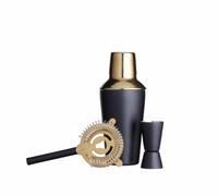 BarCraft Luxury Kit per la Preparazione di Cocktails con Shaker, Colino e Misurino, Confezione Regalo Inclusa, Nero / Oro, 10 x 10 x 19 cm, 3 Pezzi