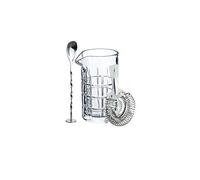 BarCraft Set Bicchiere Mixing Glass in Vetro Intagliato con Cucchiaio e Colino Strainer, Include Libro di Ricette, 9.5 x 11 x 16.5 cm, 3 Pezzi