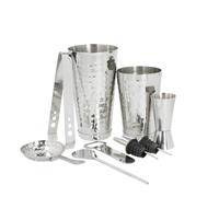 BarCraft Set da Cocktail in 8 Pezzi, Include Shaker, Colino, Misurino, Pinza, Cucchiaio per Miscelare, Apribottiglie e 2 Tappi Versatori, in Acciaio Inossidabile