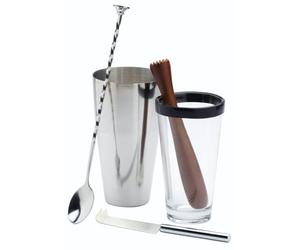 BarCraft Set per Fare Mojito, Include Shaker per Cocktail, Bicchiere per Miscelare, Cucchiaio per Mescolare, Coltello da Bar, Pestello in Legno e Ricettario