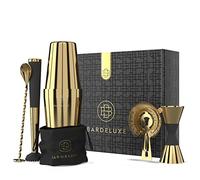 BarDeluxe® Boston Shaker Set da 5 pezzi, set barista, cocktail mix, 750 ml, shaker Boston, set da cocktail in acciaio inox, accessori per cocktail, set regalo di lusso, borsa e ricettario (oro)