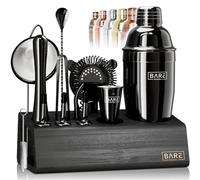 BARE BARREL® Cocktail Kit | Mixology Bartender Kit | 14-Piece Martini Cocktail Shaker Set | Home Bartending Tool Kit Bar Accessories | Stand & 35 Recipe Cards | Gift Set (Jet Black)