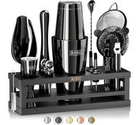 BARE BARREL® Kit per la preparazione di cocktail, kit da barista da 16 pezzi, shaker per cocktail, espositore in bambù e 35 biglietti di ricette, set regalo per cocktail mixology (shaker Boston da 800