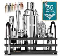 BARE BARREL Mixology - Set da bar per barista, 14 pezzi, set di shaker da cocktail | strumenti di miscelazione per barista casalingo, 35 biglietti di ricette, confezione regalo (shaker calzolaio da