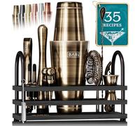 BARE BARREL® Mixology - Set da bar per barman | Set da 14 pezzi | Strumenti di miscelazione Martini per bar a casa | 35 biglietti di ricette | Set regalo (Boston Shaker