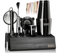 BARE BARREL® Mixology - Set da barista da bar, 14 pezzi, shaker per cocktail, strumenti di miscelazione professionali per barista a casa, con 35 biglietti di ricetta, set regalo (28 oz, Boston, nero