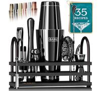 BARE BARREL® Mixology - Set da barista da bar, set da 14 pezzi, shaker per cocktail, strumenti di miscelazione per barista a casa, 35 biglietti di ricette, set regalo (shaker Boston da 88 once, nero