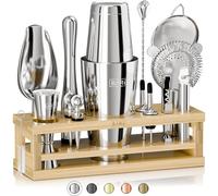 Bare Barrel® Set per la Preparazione di Cocktail | Set da 16 Pezzi per Barista con Shaker da Cocktail | Supporto in Bambù e 35 Schede Ricette | Set Regalo da Mixologia (Shaker Boston da 800ml/28oz