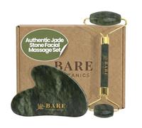 Bare Botanics Jade Gua Sha & Face Roller Set | Autentica giada per gonfiore, drenaggio linfatico e pelle luminosa, set doppio per la cura della pelle, vegano e cruelty-free