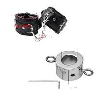 Barella for testicoli maschile in acciaio inossidabile con manette in pelle, polsini for caviglie, blocco for pene, ciondolo in metallo for scroto, anello for il pene, giocattoli sessuali BDSM(With Ha