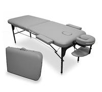 Barella pieghevole in alluminio WELLCORE, 185 x 65 cm, similpelle, altezza regolabile, poggiatesta articolato, foro per il viso, braccioli laterali, argento, borsa per il trasporto, fino a 225 kg