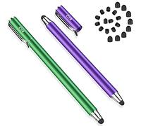 Bargains Depot - Penne stilo per touch screen, 2 pezzi, 2 in 1, per iPhone, iPad, Samsung Galaxy, tablet, con 20 punte di ricambio in gomma, colore: viola/verde