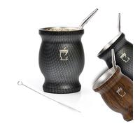 BARGRIN - Kit per mate in argento, include una bombilla in acciaio inossidabile e una spazzola per pulire, kit per mate in acciaio inossidabile a doppia parete, nero 3D