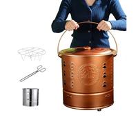 Barile di fuoco portatile con coperchio e gancio per fuoco, inceneritore in acciaio inox per foglie di carta cortile detriti legno