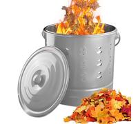 Barile di fuoco, secchio della spazzatura in acciaio inox con coperchio, 26 x 26 x 28 cm, bruciatore resistente al calore, per caminetti da cortile, falò, rifiuti da cortile, fattoria, giardinieri