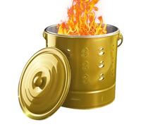 Barile di fuoco, secchio della spazzatura in acciaio inox con coperchio, 26 x 26 x 28 cm, bruciatore resistente al calore, per caminetti da cortile, falò, rifiuti da cortile, fattoria, giardinieri
