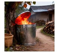 Barile di Incenerimento Portatile in Argento Secchio Zincato con Coperchio Barile di Combustione in Metallo Rotondo in Grado di Bruciare Carta Straccia E Rifiuti Utilizzato(35x37cm/13.8x14.6”)