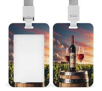 Barile di vino in legno su porta badge identificativo per bottiglia di vino trasparente con cordino staccabile Custodia verticale in plastica rigida protegge carte d'identità di lavoro carte di