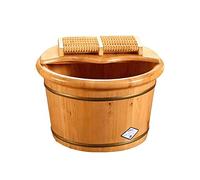 Barile per pediluvio per massaggio ai piedi, in legno massello, naturale, addensato, vasca in legno, lavapiedi per uso domestico con coperchio con massaggiatore Detox Massaggiatore per il lavaggio dei