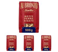 Barilla Pasta Al Bronzo Mezze Penne Rigate 100% Grano Italiano, Pasta Trafilata Al Bronzo con Lavorazione al Bronzo Grezzo, Formato Spesso e Corposo, Alta Tenuta di Sugo e Cottura, 500 g