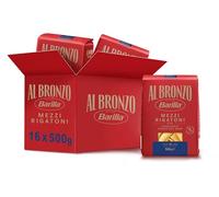 Barilla Pasta Al Bronzo Mezzi Rigatoni 100% Grano Italiano, Pasta Trafilata Al Bronzo con Lavorazione al Bronzo Grezzo, Formato Spesso e Corposo, Alta Tenuta di Sugo e Cottura, 16 Confezioni da 500 g