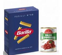 Barilla Pasta di Semola di Grano Duro, I Classici, Tempo di Cottura 11 Minuti, Confezione da 500g PACCO SCORTA+ JOYTALY POLPA DI POMODORO RAFFINATA (24 PACCHI, FUSILLI 500GR)