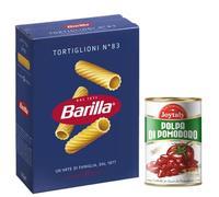 Barilla Pasta di Semola di Grano Duro, I Classici, Tempo di Cottura 11 Minuti, Confezione da 500g PACCO SCORTA+ JOYTALY POLPA DI POMODORO RAFFINATA (24 PACCHI, TORTIGLIONI 500ML)