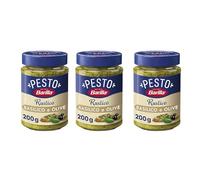 Barilla Pesto Rustico, Salsa con Basilico e Olive, Confezione da 3 Vasetti da 200g, Pesto Italiano Pronto all'Uso