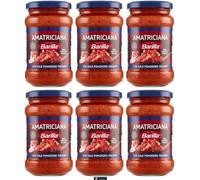 Barilla Sugo all'Amatriciana, Salsa per Pasta con Pomodoro Italiano, Pancetta e Peperoncino, 400g, Confezione da 6, + portachiavi italy shop service