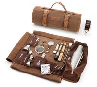 Barillio Borsa da barista da viaggio con strumenti da bar, set professionale di 17 attrezzi da bar con borsa portatile in tela cerata con tracolla per un facile trasporto, set da cocktail da viaggio