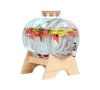 Barilotto con rubinetto, dispenser per bevande in vetro a forma di barilotto con rubinetto e supporto in legno, 1/3 litri, contenitore in vetro con supporto, per vino, whisky, brandy, succhi di